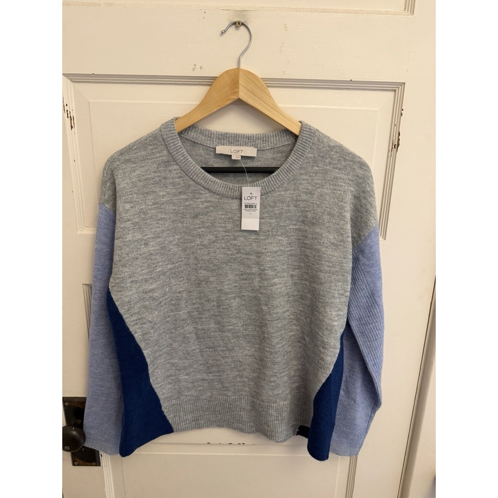 Loft Women's Gray Blue Colorblock Sweater Shimmer Neck Small New